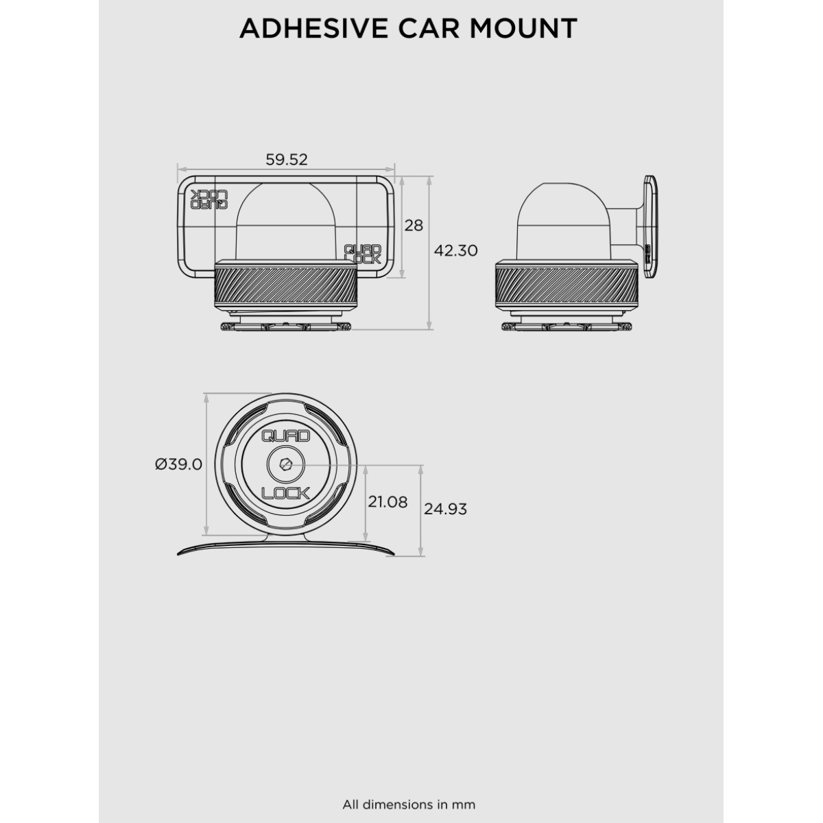 Quad Lock® Adhesive Dash | Konsooli kinnitus