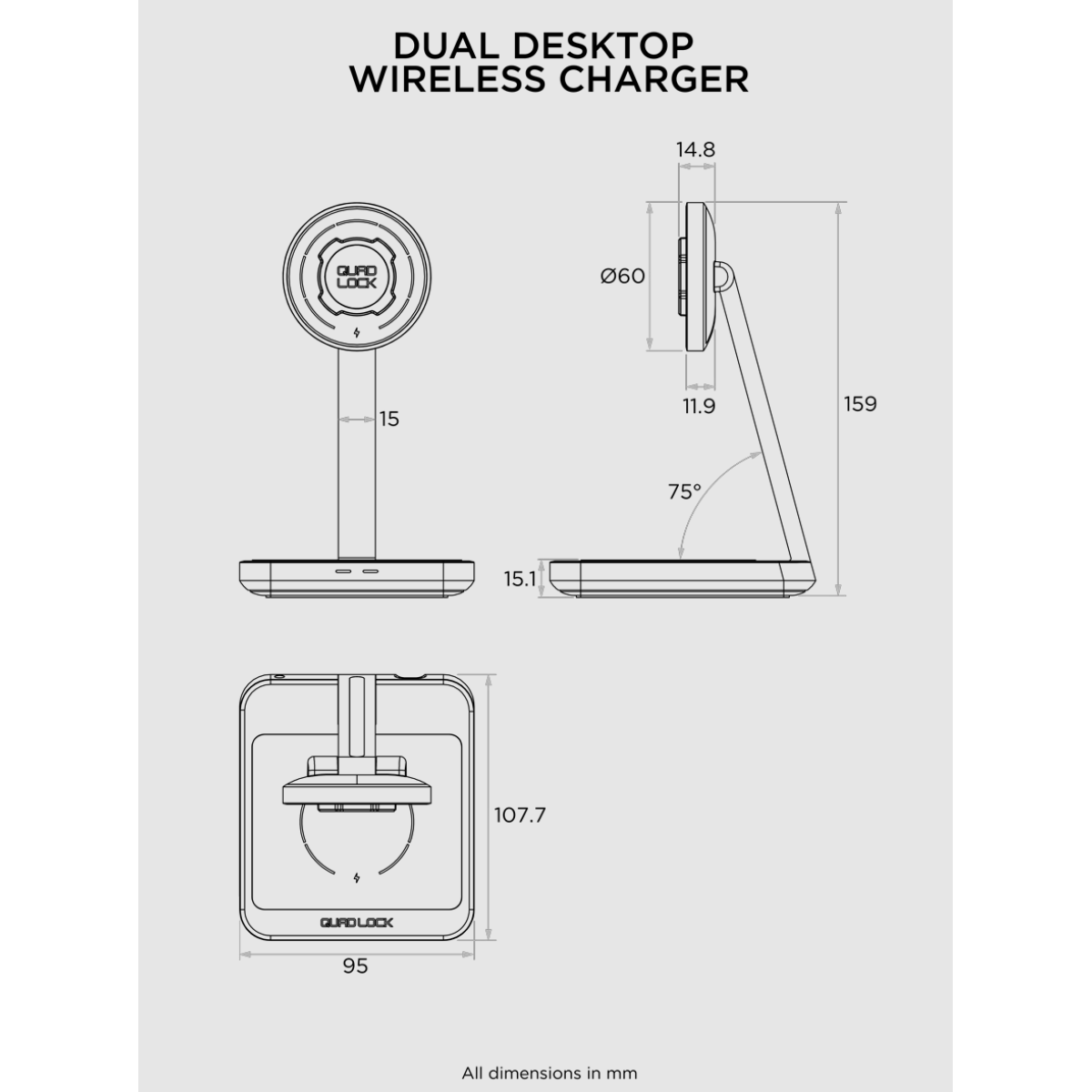 Quad Lock® MAG Dual Desktop juhtmevaba laadija