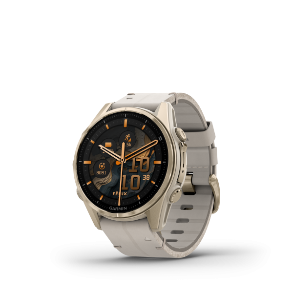 Garmin fēnix® 8 Amoled Titanium - Sapphire nutikell | 43 mm | Kuldne - Limestone nahk