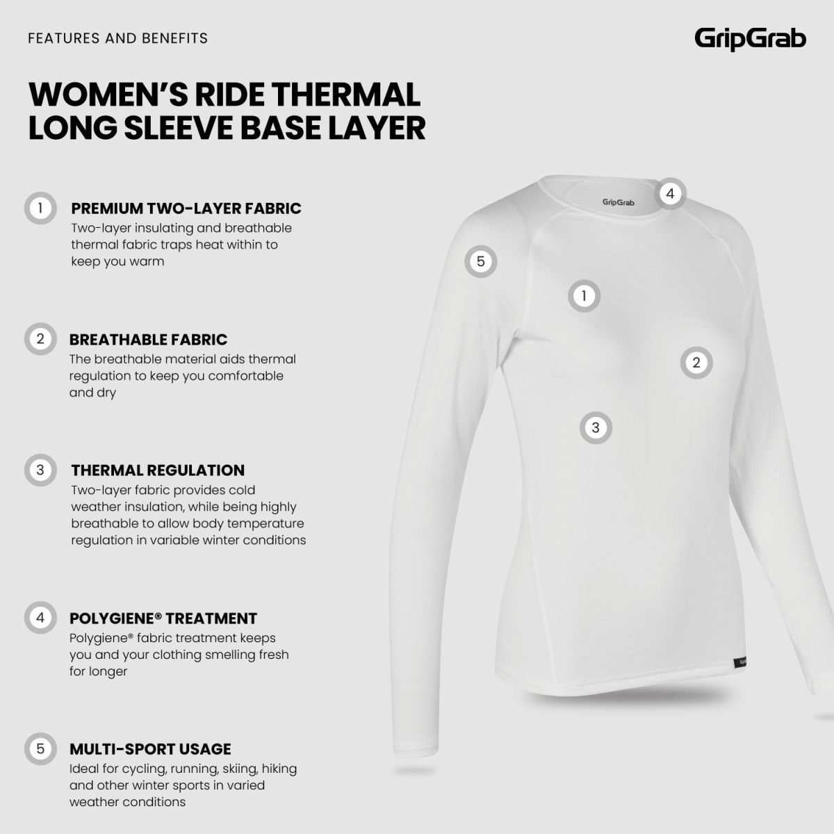GripGrab Sieviešu Ride Thermal krekls ar garām piedurknēm | White