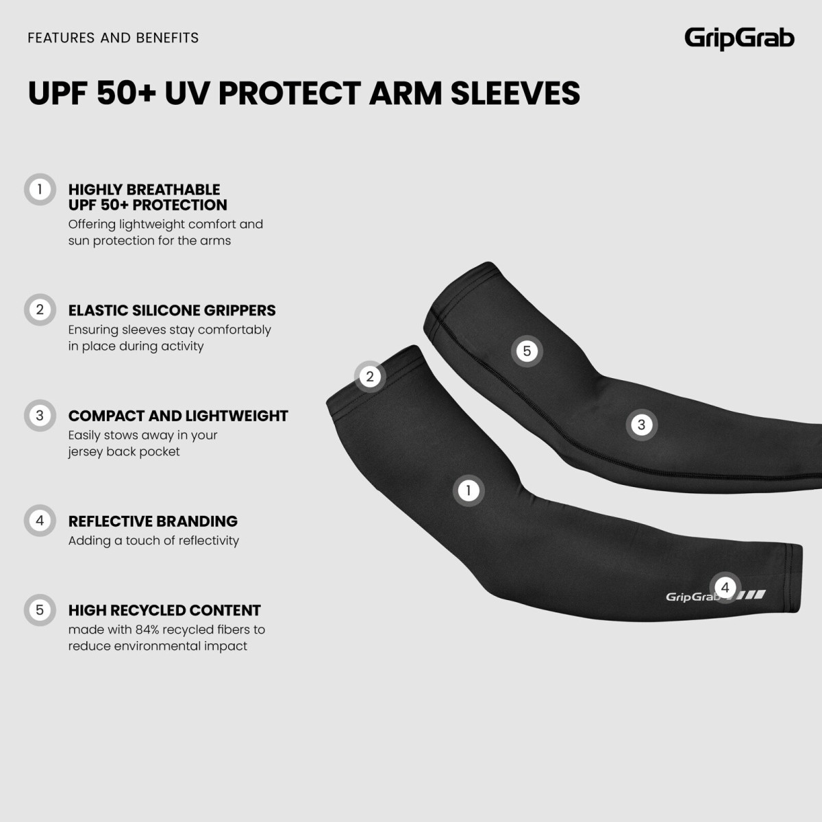 GripGrab UPF 50+ UV Protect roku piedurknes | Black