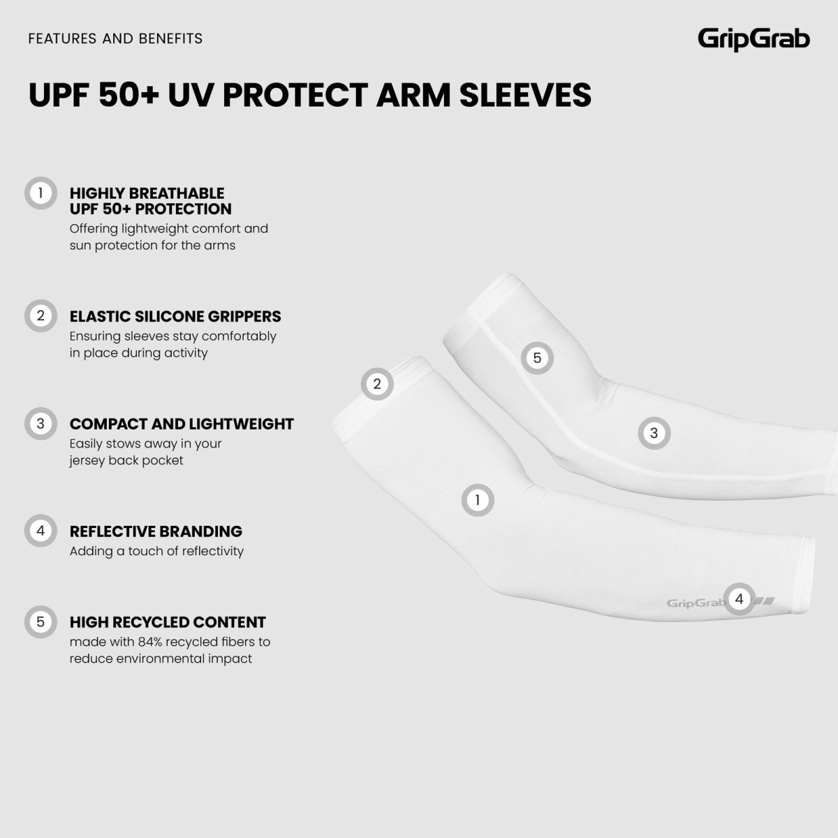 GripGrab UPF 50+ UV Protect roku piedurknes | White