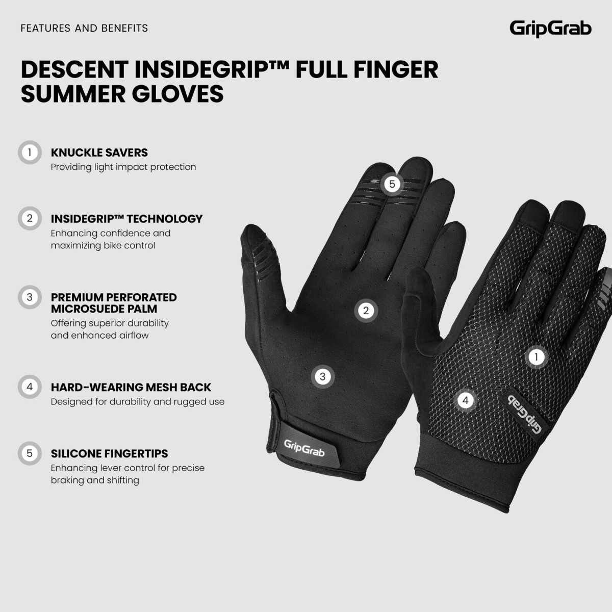 GripGrab Descent Guarded Full Finger kindad | Black