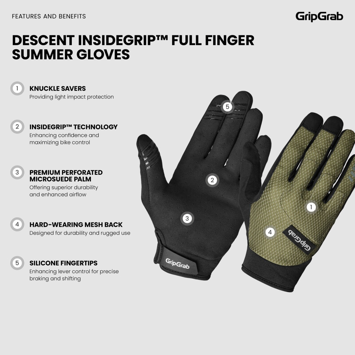 GripGrab Descent Guarded Full Finger kindad | Olive Green