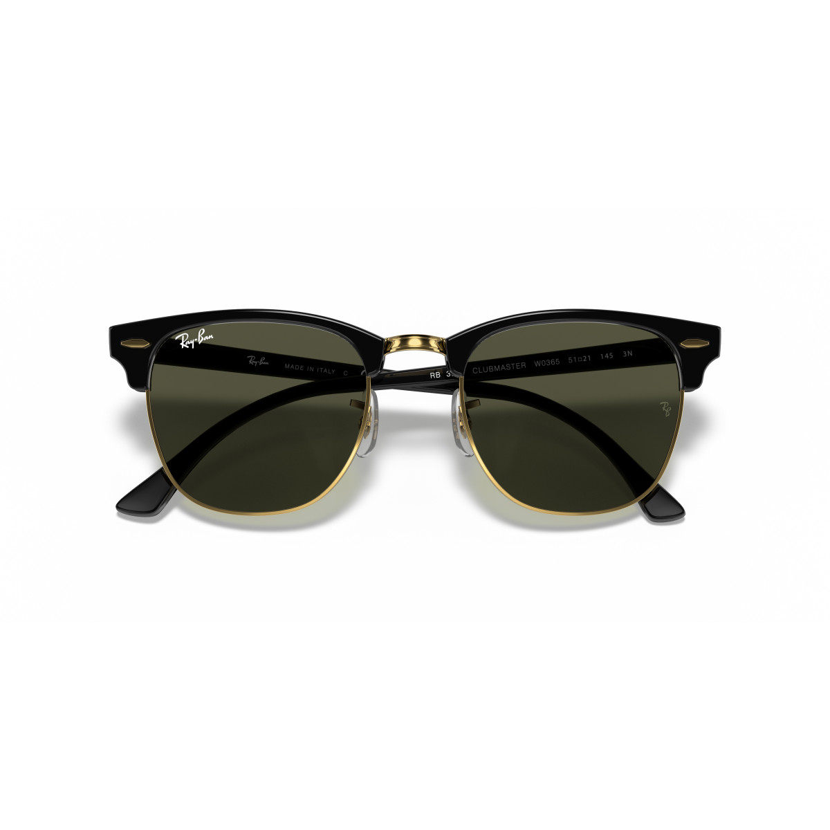 Ray-Ban Clubmaster Classic päikeseprillid | Black On Gold - G-15 Green