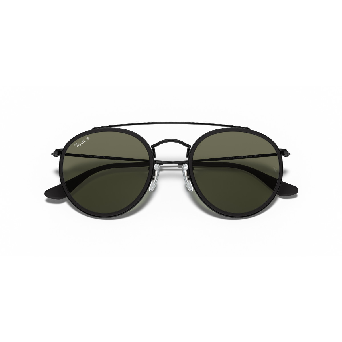 Ray-Ban Round Double Bridge päikeseprillid | Polarised | Black - G-15 Green