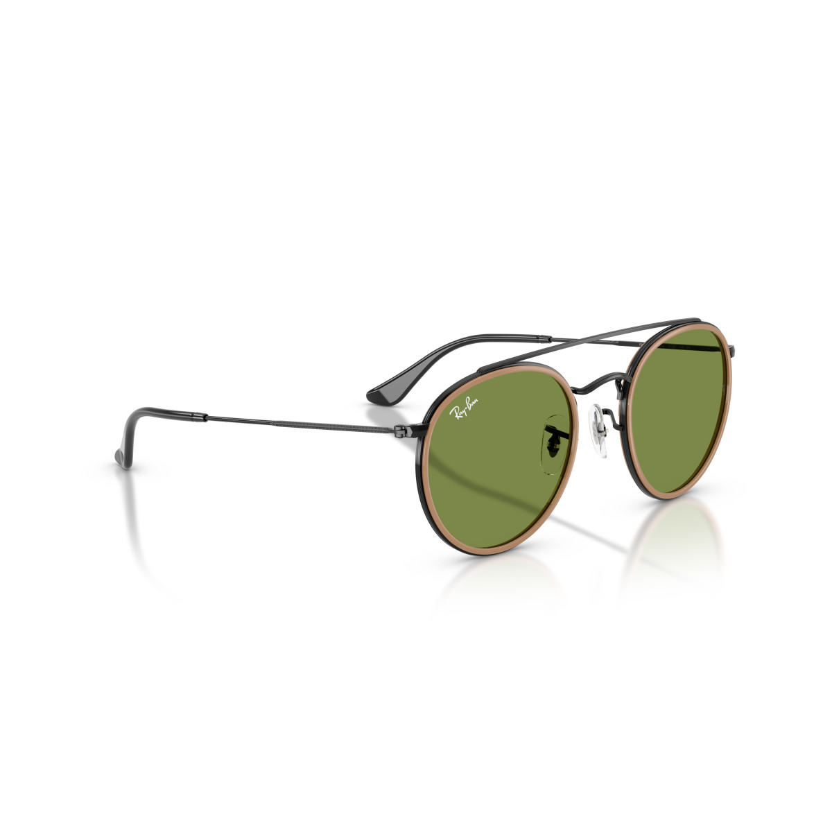 Ray-Ban Round Double Bridge päikeseprillid | Black - Brown Green
