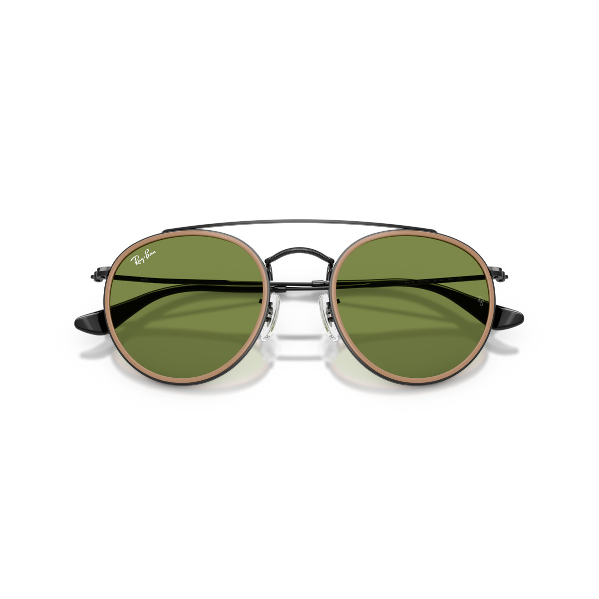 Ray-Ban Round Double Bridge päikeseprillid | Black - Brown Green