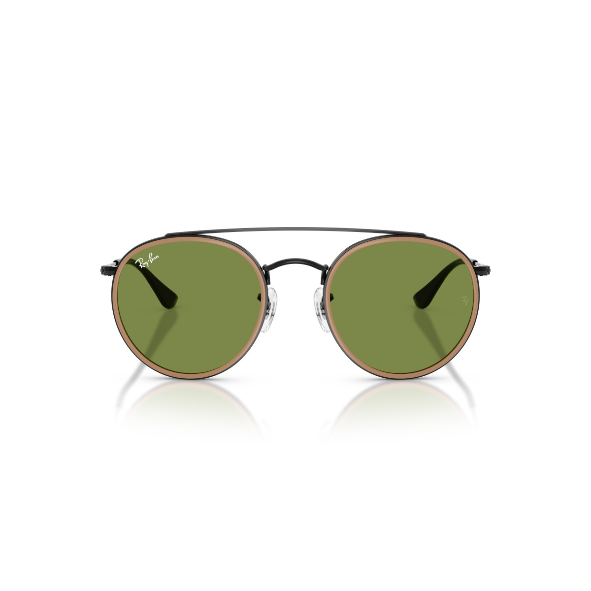 Ray-Ban Round Double Bridge päikeseprillid | Black - Brown Green