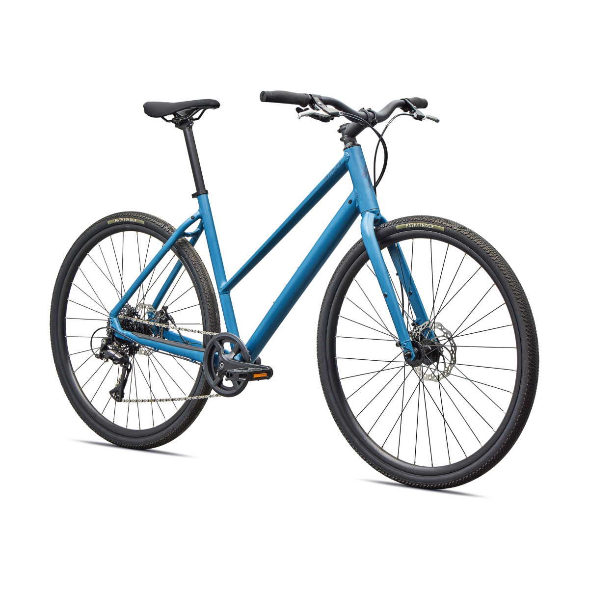 Specialized Sirrus X 1.0 Step-Through hübriidjalgrattad | Satin Grey Blue - Cast Blue Metallic Frost Reflective