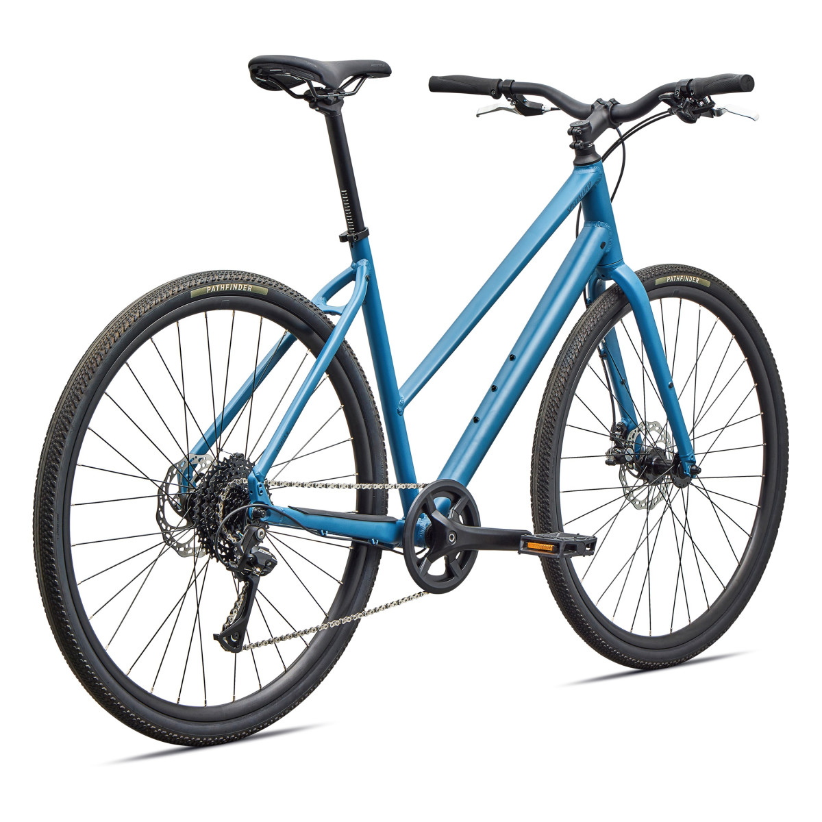 Specialized Sirrus X 1.0 Step-Through hübriidjalgrattad | Satin Grey Blue - Cast Blue Metallic Frost Reflective