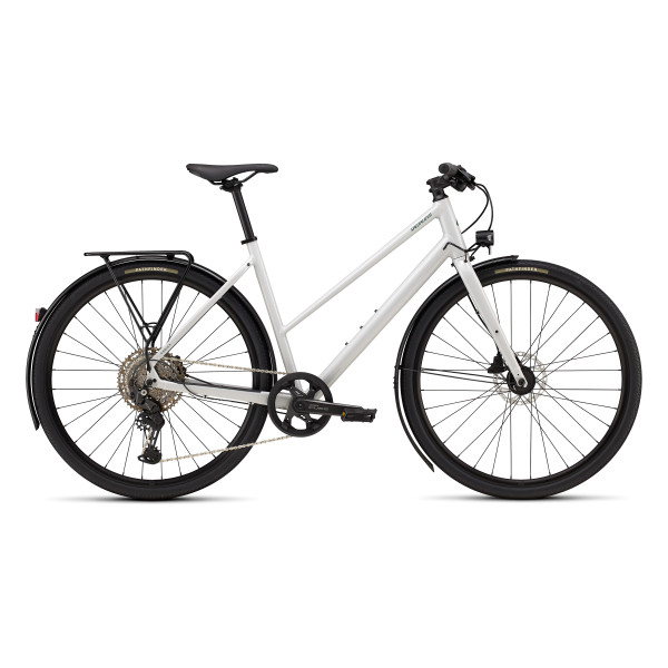 Specialized Sirrus X 3.0 Step-Through EQ hübriidjalgrattad | Gloss Dove Grey - Metallic Pine Frost Reflective