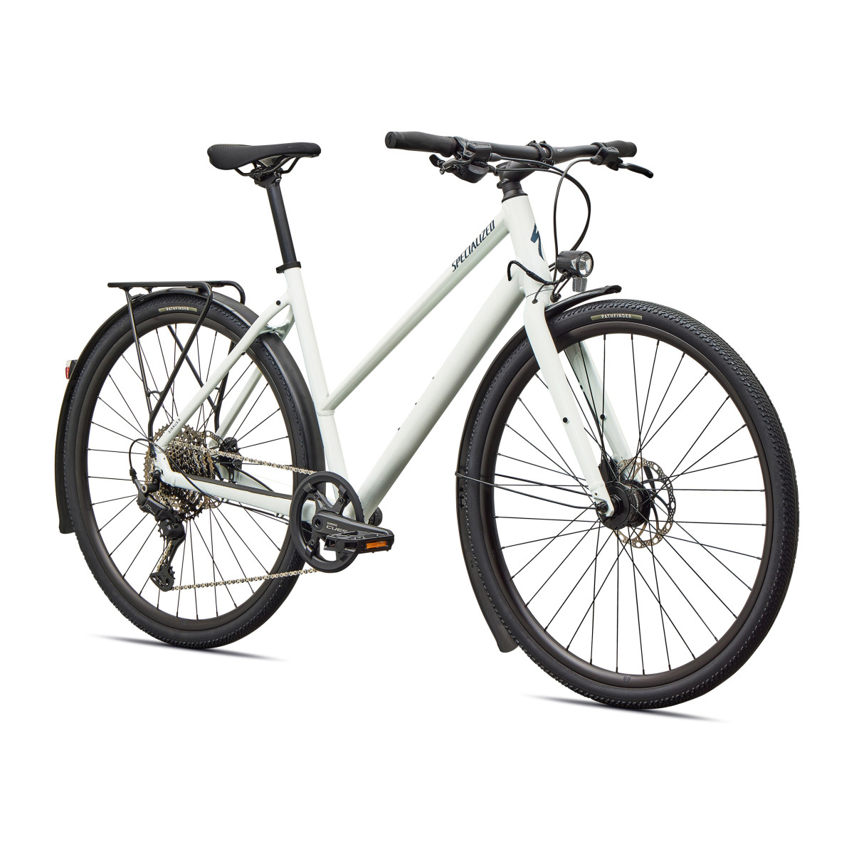 Specialized Sirrus X 3.0 Step-Through EQ hübriidjalgrattad | Gloss Metallic White Silver - Metallic Deep Marine
