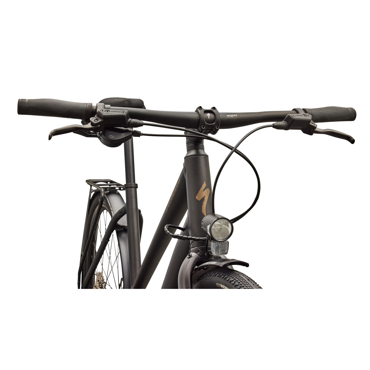 Specialized Sirrus X 3.0 Step-Through EQ hübriidjalgrattad | Satin Metallic Obsidian - Burnt Gold Metallic
