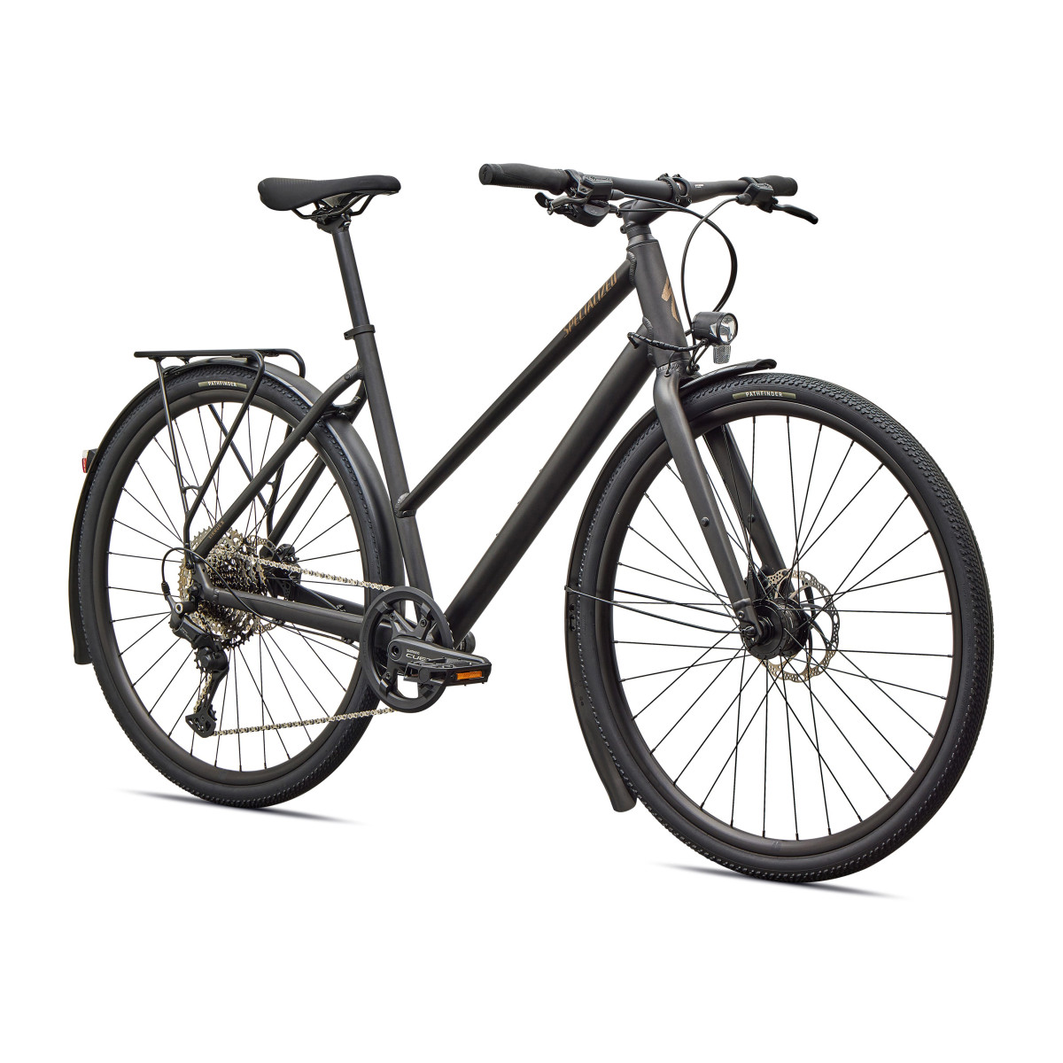 Specialized Sirrus X 3.0 Step-Through EQ hübriidjalgrattad | Satin Metallic Obsidian - Burnt Gold Metallic