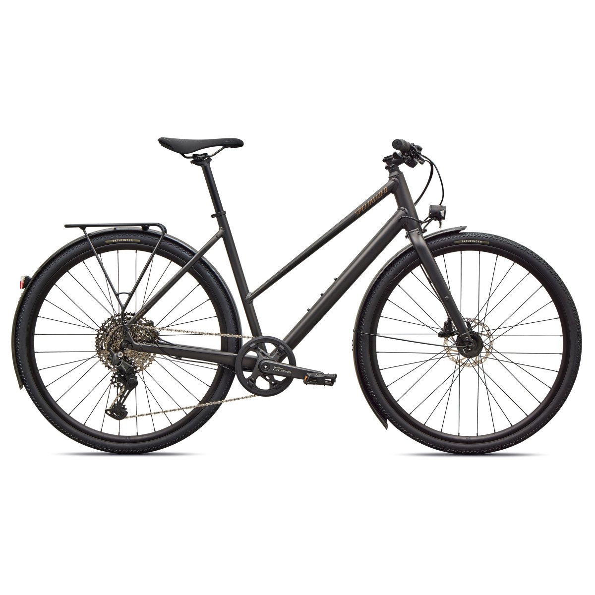 Specialized Sirrus X 3.0 Step-Through EQ hübriidjalgrattad | Satin Metallic Obsidian - Burnt Gold Metallic