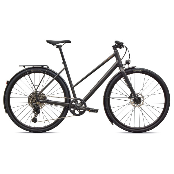 Specialized Sirrus X 3.0 Step-Through EQ hübriidjalgrattad | Satin Metallic Obsidian - Burnt Gold Metallic