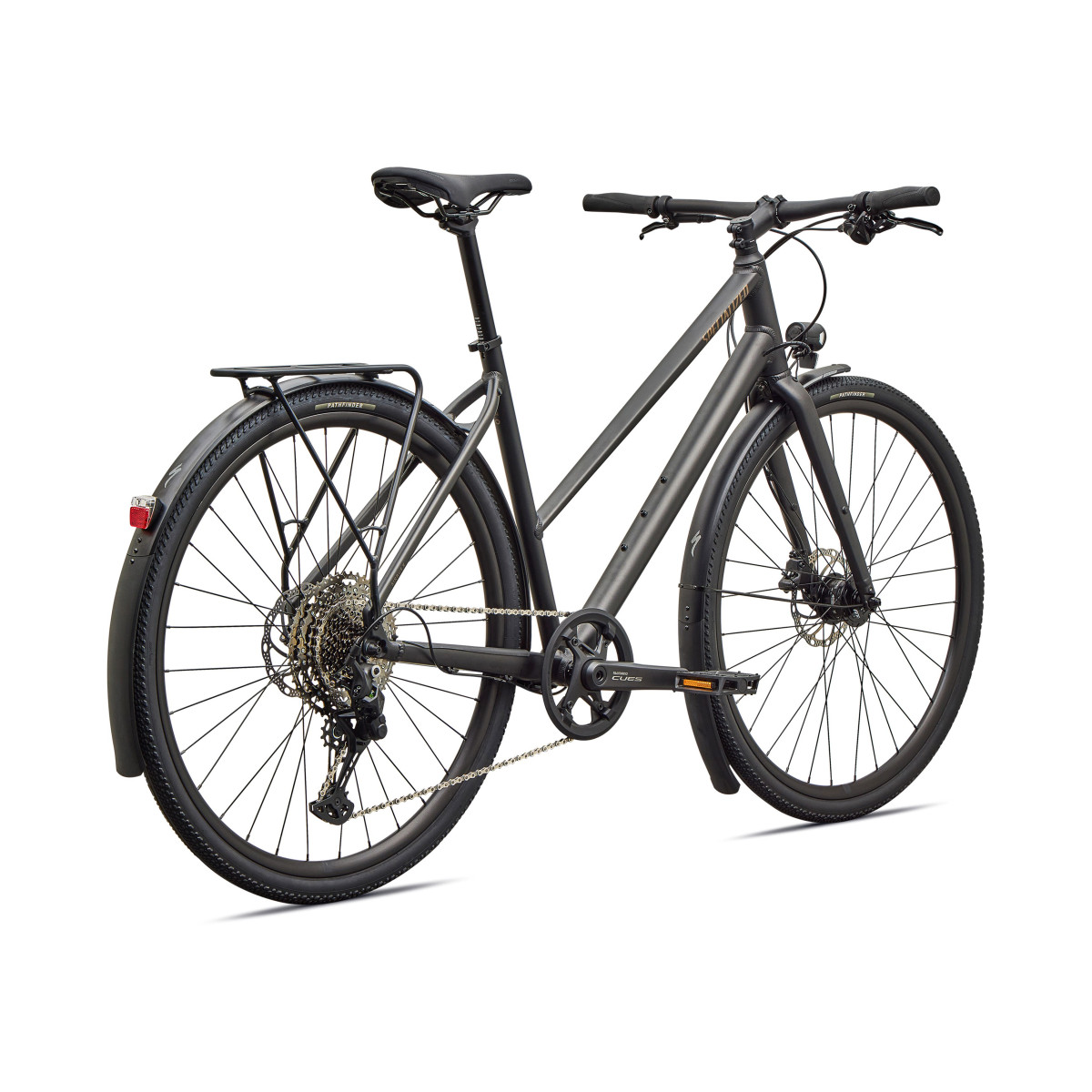 Specialized Sirrus X 3.0 Step-Through EQ hübriidjalgrattad | Satin Metallic Obsidian - Burnt Gold Metallic