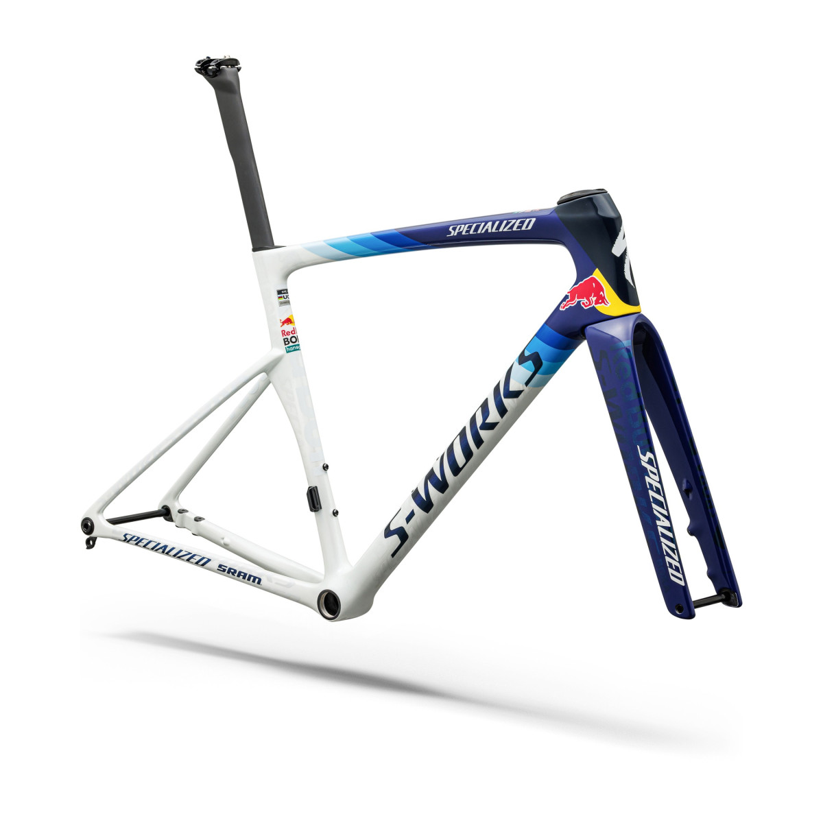 S-Works Tarmac SL9 raamikomplekt | Red Bull - BORA - hansgrohe | Gloss Metallic White Silver - Deep Blue