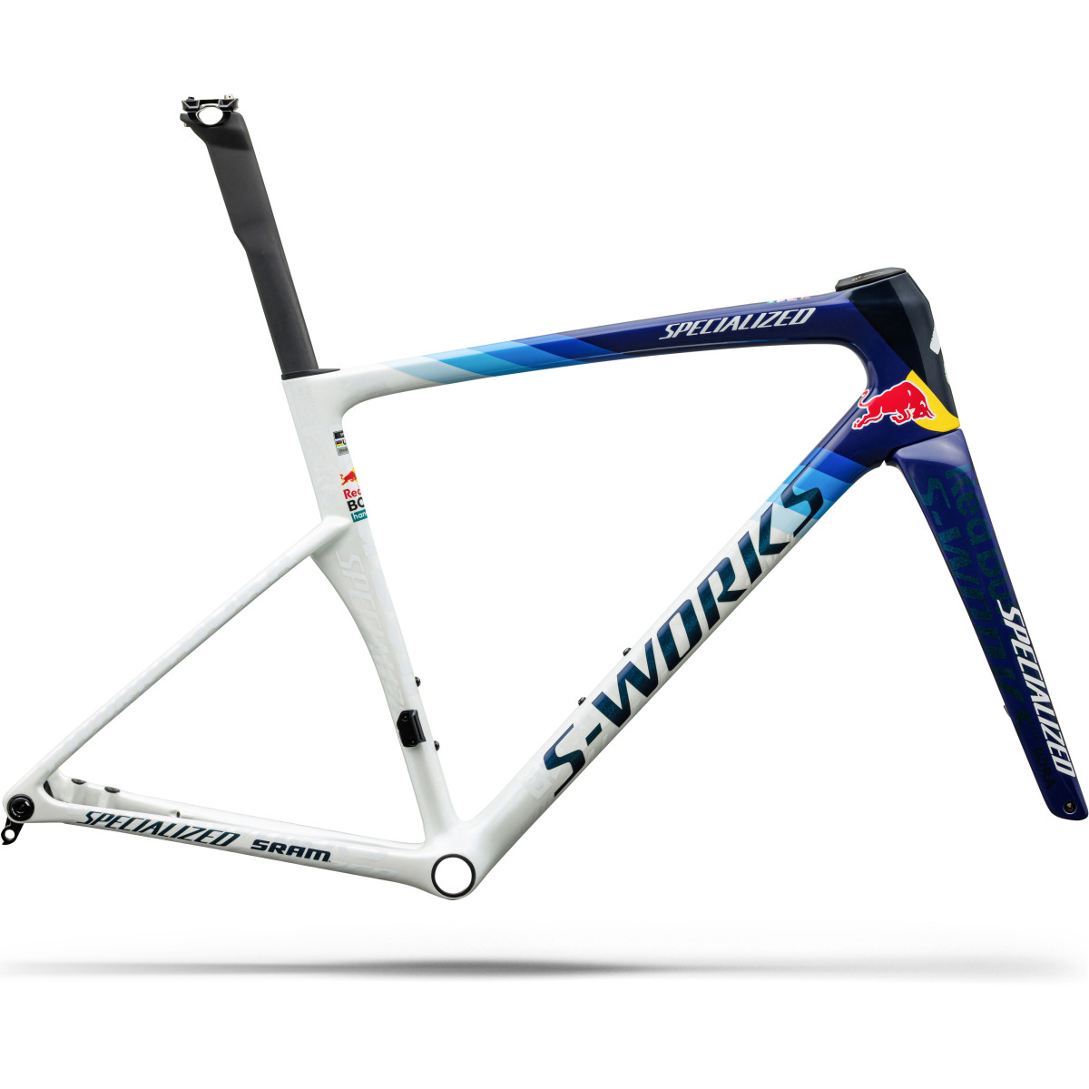 S-Works Tarmac SL9 raamikomplekt | Red Bull - BORA - hansgrohe | Gloss Metallic White Silver - Deep Blue
