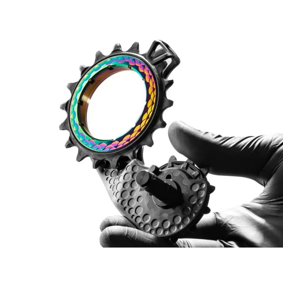 absoluteBlack HOLLOWcage® Shimano 9100/8000 Carbon Ceramic Oversized Derailleur Pulley Cage | Rainbow