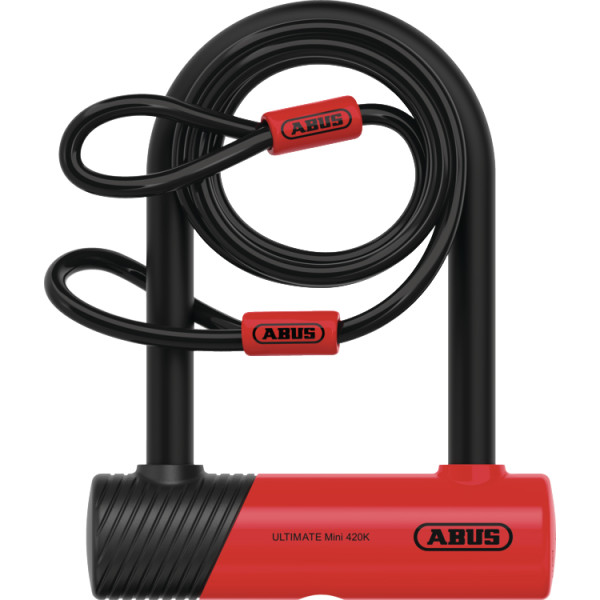 Abus Ultimate Mini 420K|150HB140 U slēdzene ar USH stiprinājumu + Cobra™ 10|120 kabelis | Black - Red Abus Ultimate Mini 420K|150HB140 U slēdzene ar USH stiprinājumu + Cobra™ 10|120 kabelis | Black - Red