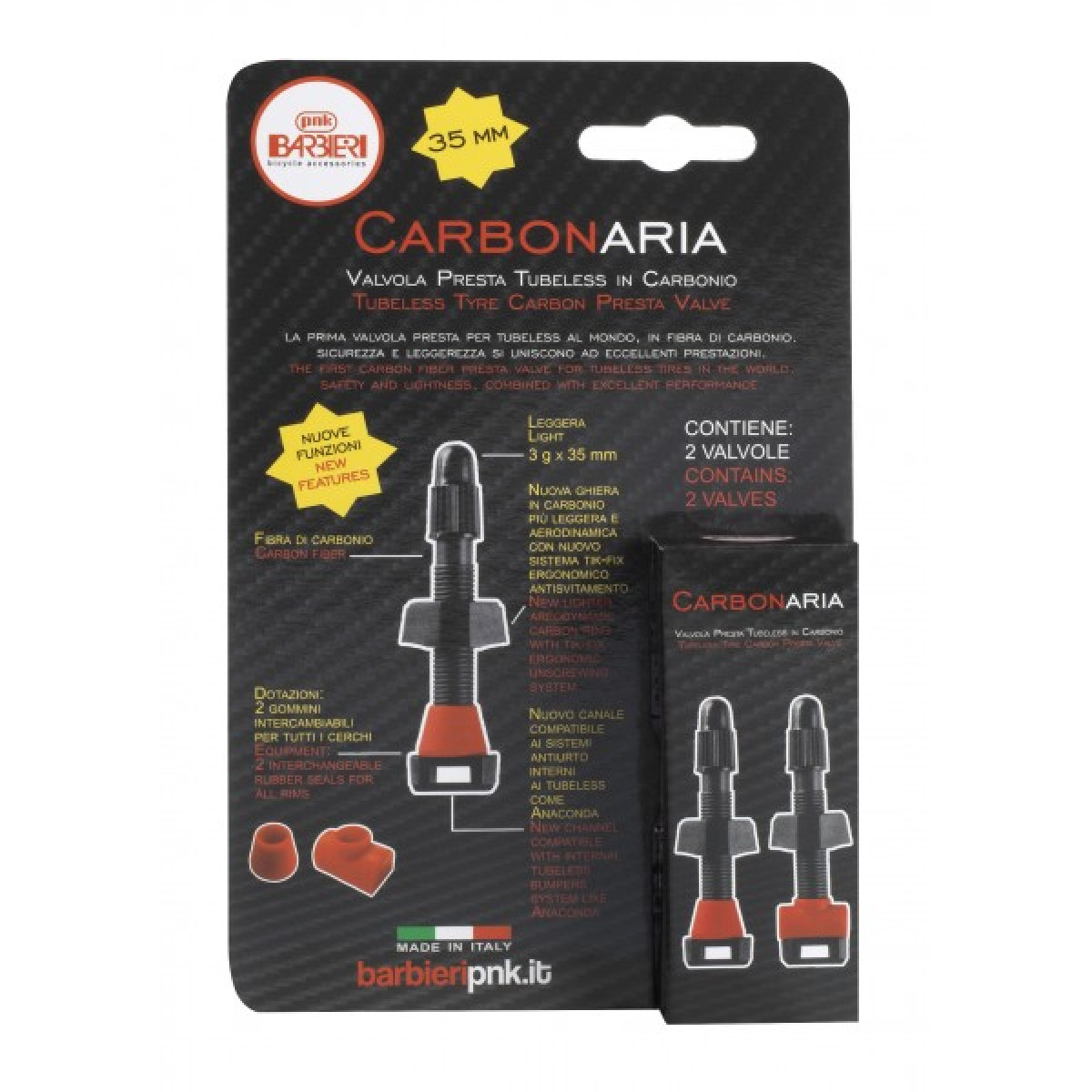 Barbieri Carbon Tubeless ventiilid | SV 35 mm | 2 tk | Black