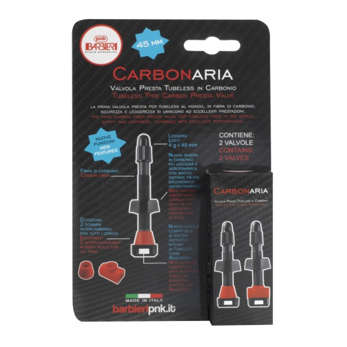 Barbieri Carbon Tubeless Valves | SV 45 mm | 2 pcs | Black
