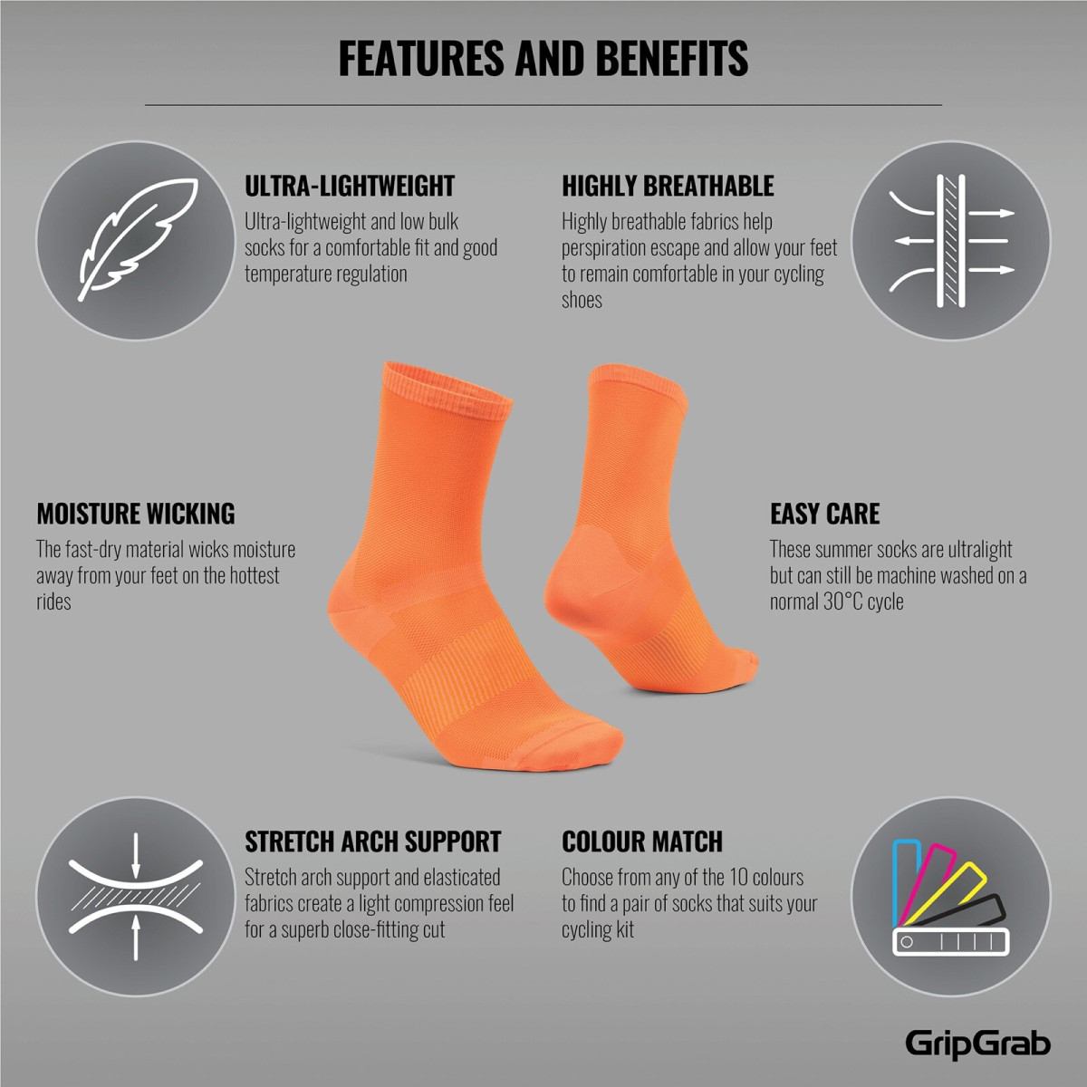 GripGrab Lightweight Airflow Socks | Orange Hi-Vis
