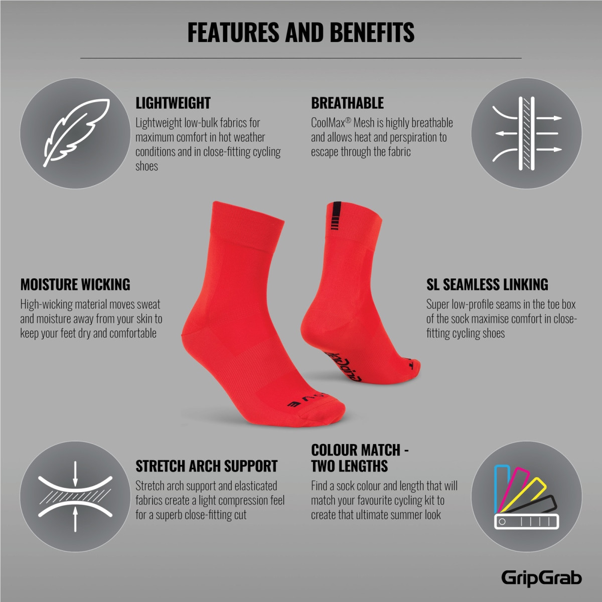 GripGrab Lightweight SL zeķes | Sarkanas