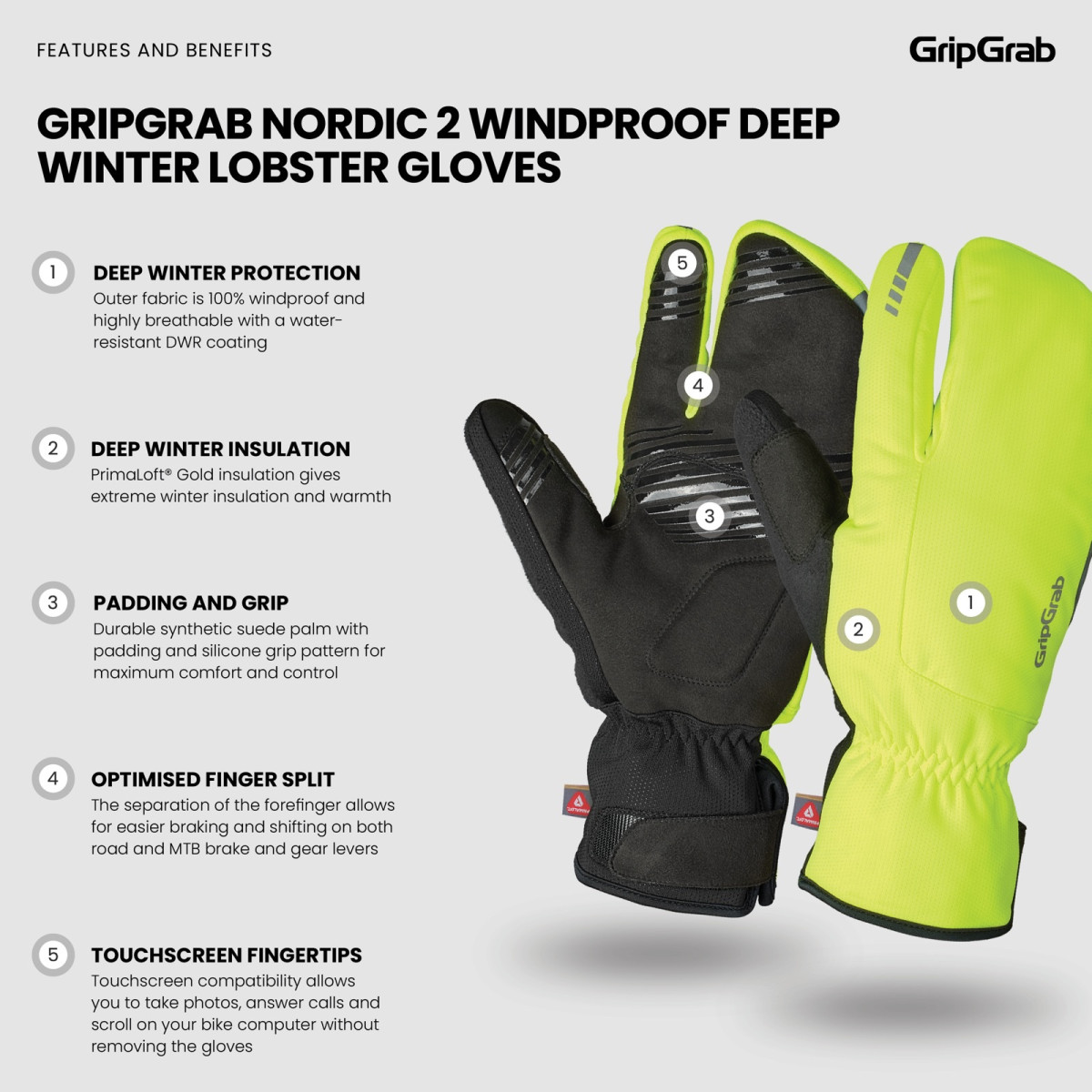 GripGrab Nordic 2 tuulekindlad homaari kindad | Kollane Hi-Vis