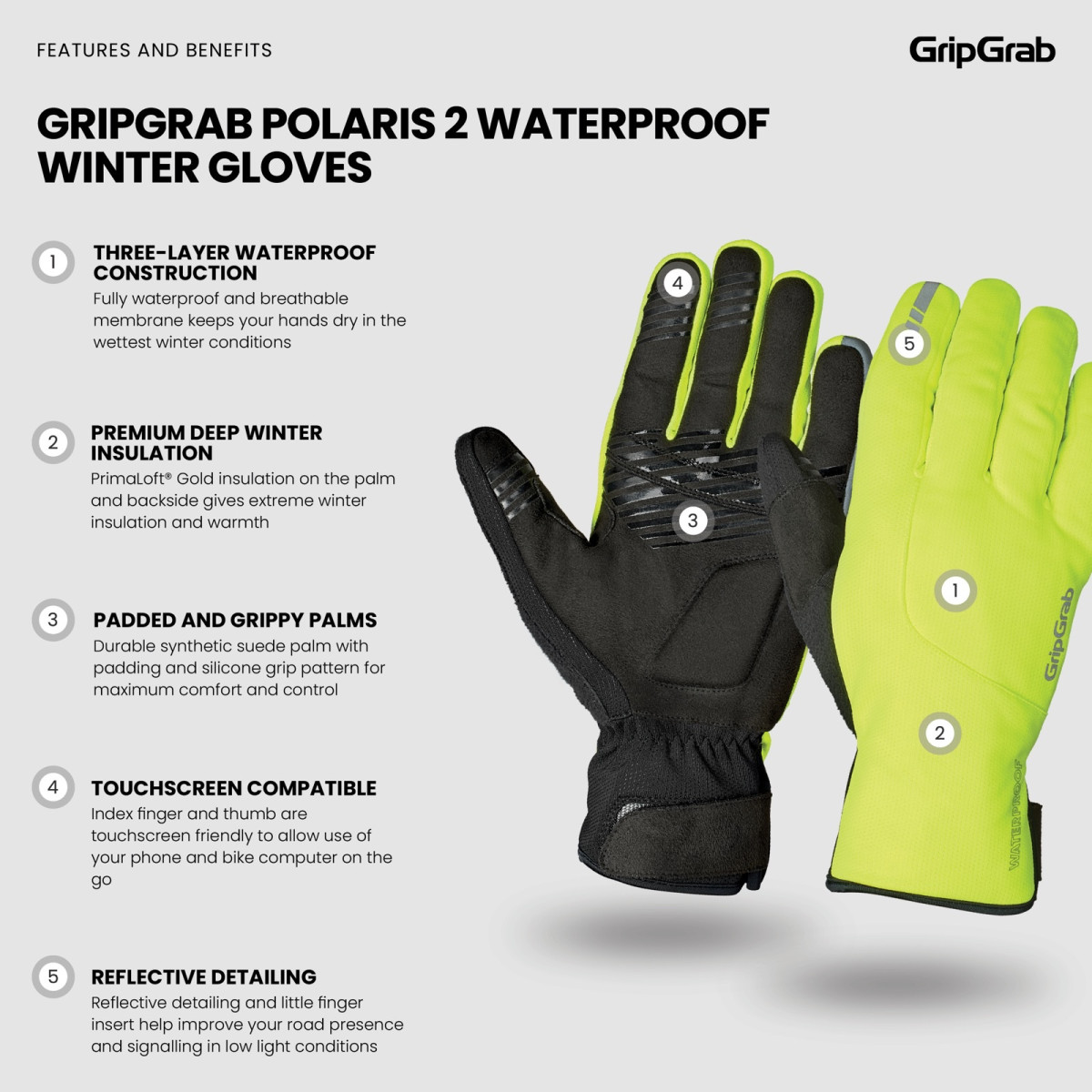 GripGrab Polaris 2 veekindlad talvekindad | Yellow Hi-Vis