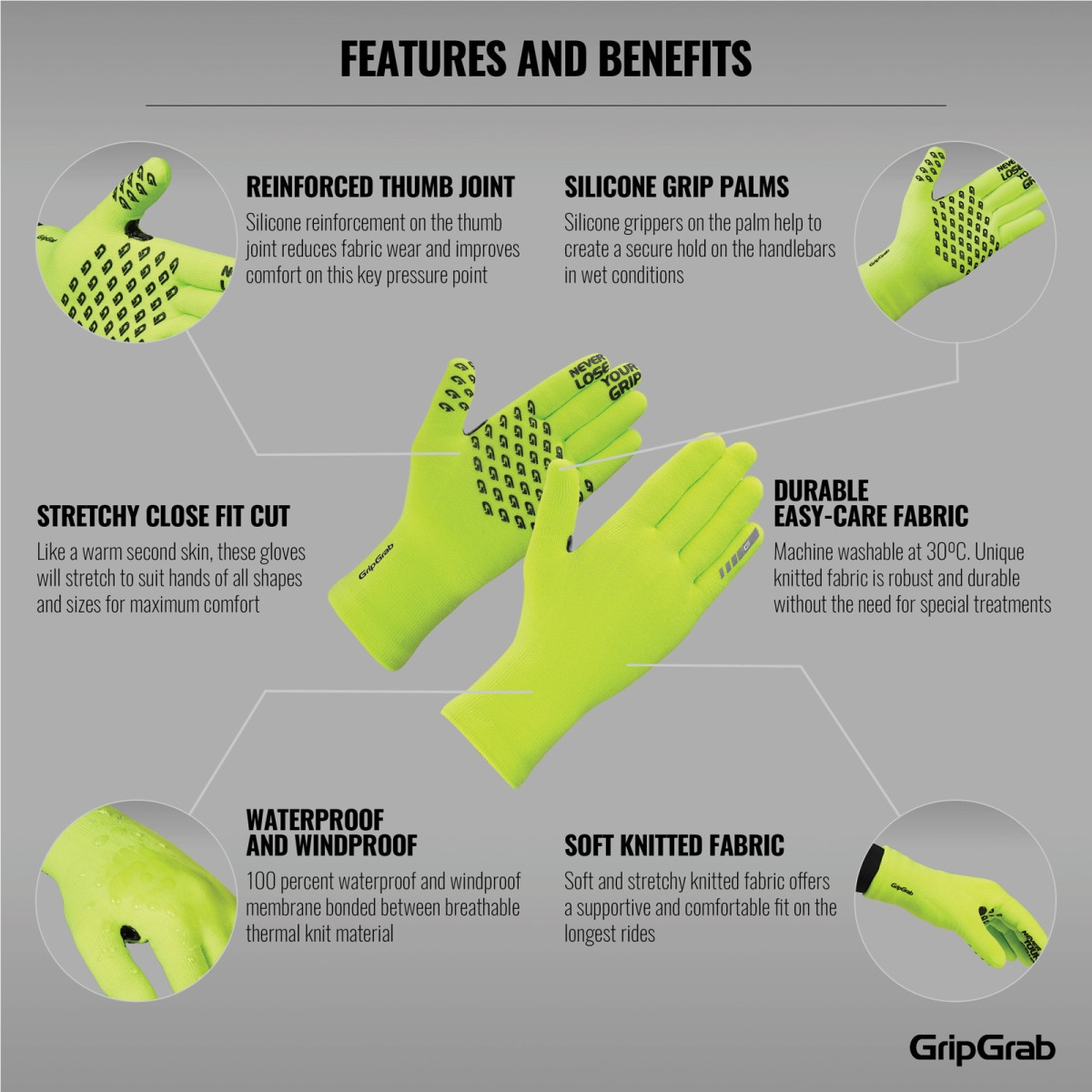 GripGrab Ūdensnecaurlaidīgi trikotāžas termālie cimdi | Yellow Hi-Vis