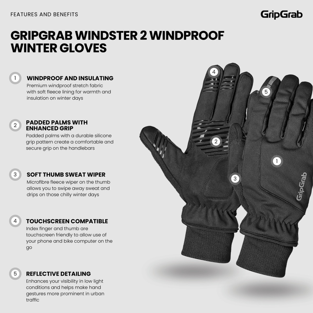 GripGrab Windster 2 Vēja necaurlaidīgi ziemas cimdi | Melni
