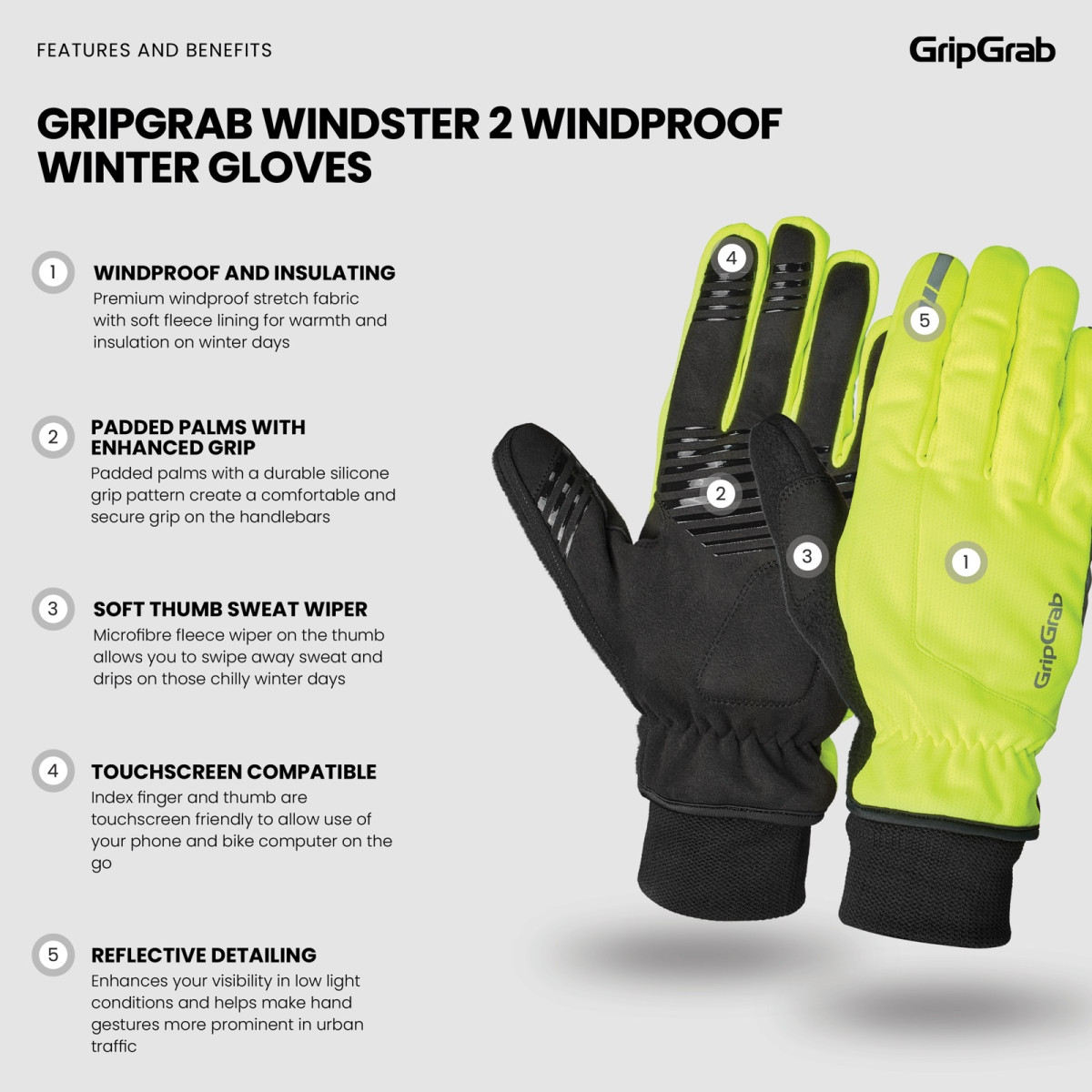 GripGrab Windster 2 Vēja necaurlaidīgi ziemas cimdi | Yellow Hi-Vis