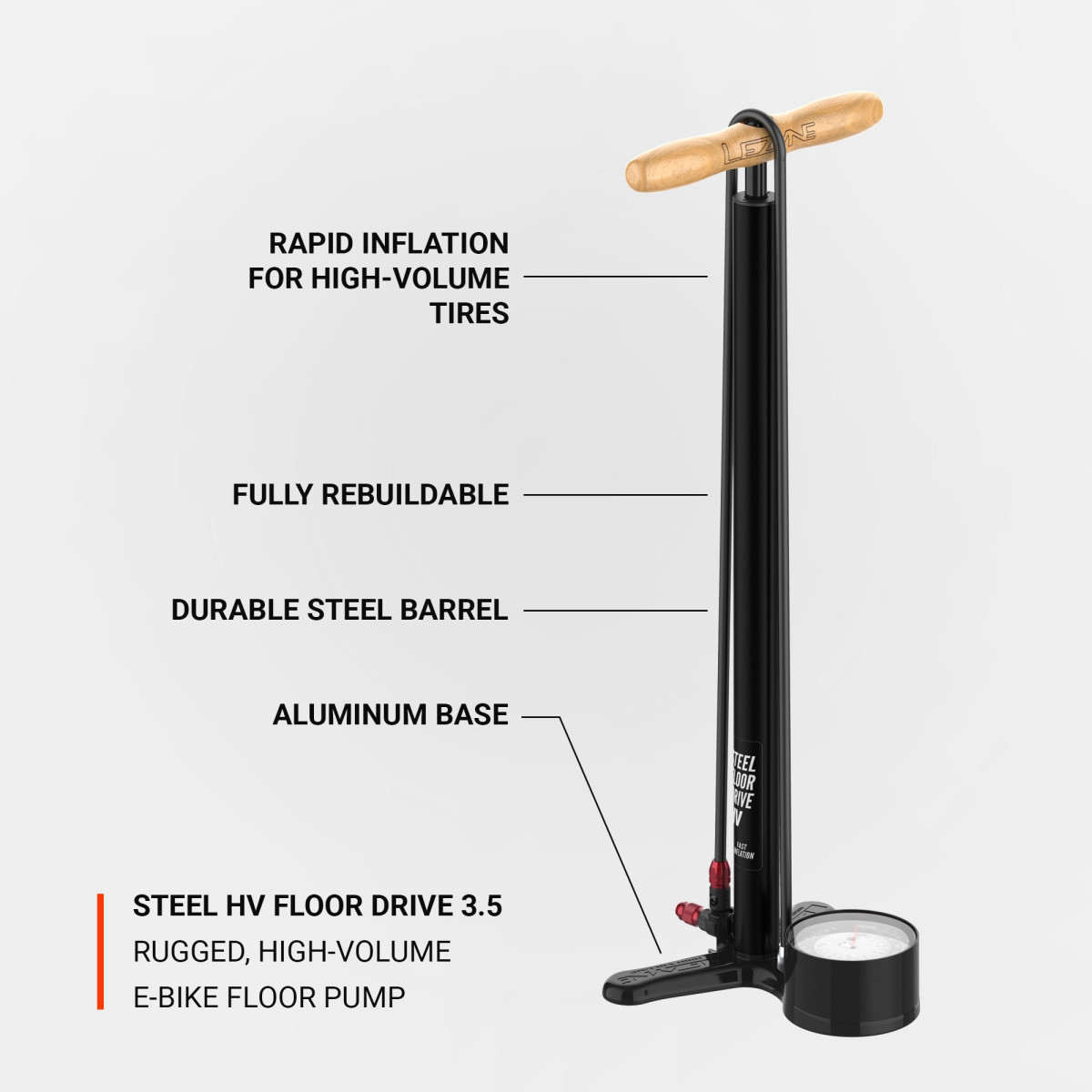 Lezyne Steel HV Floor Drive 3.5 grīdas pumpis | Black