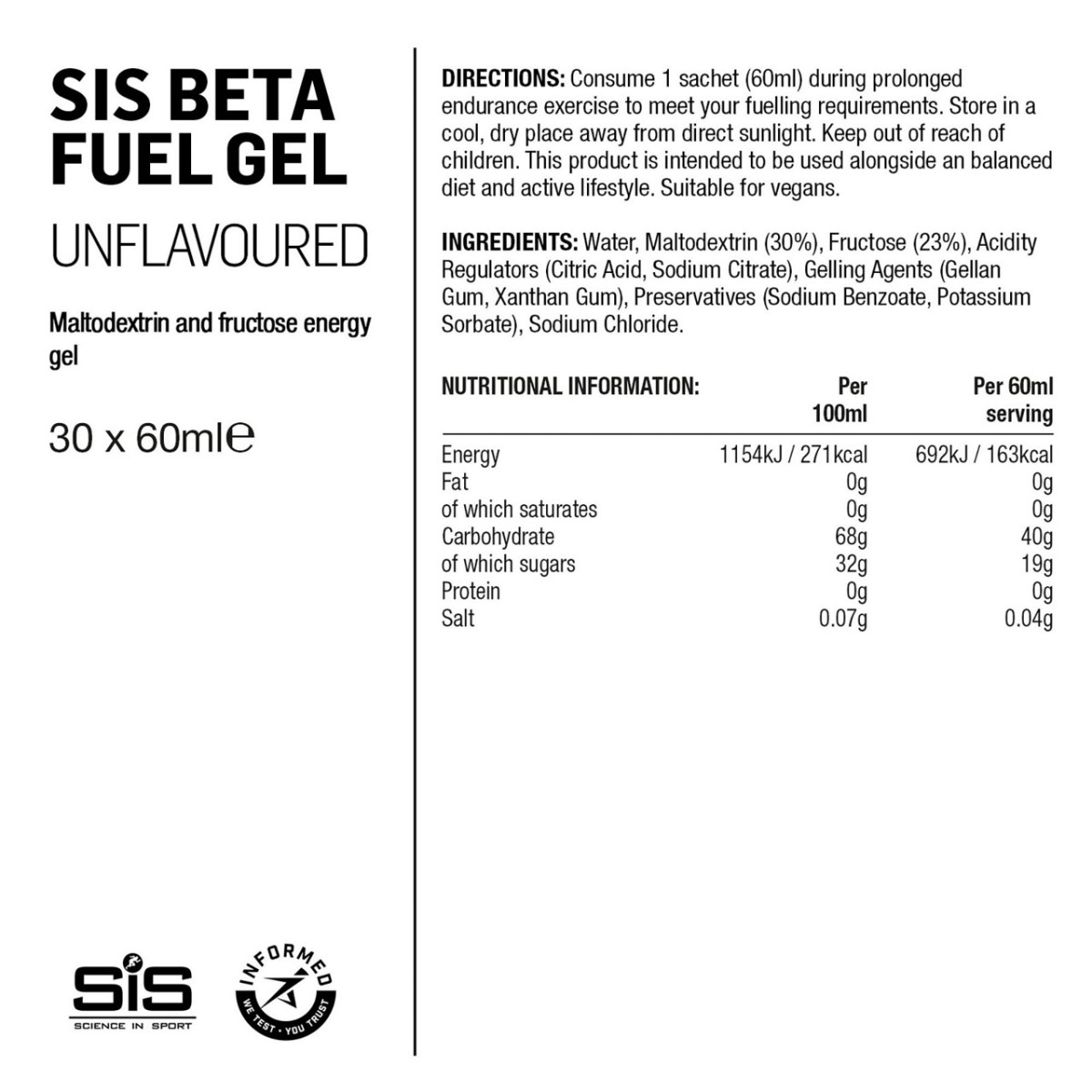 SiS Beta Fuel enerģijas želeja | Neutral 60 ml