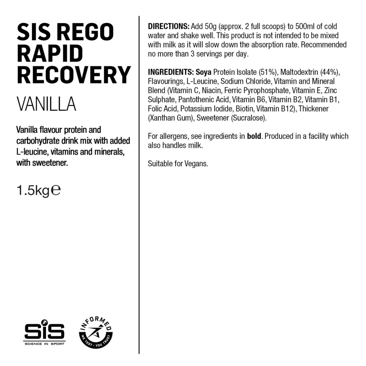 SIS Rego Rapid Recovery Drink | 1.5kg | Vanilla