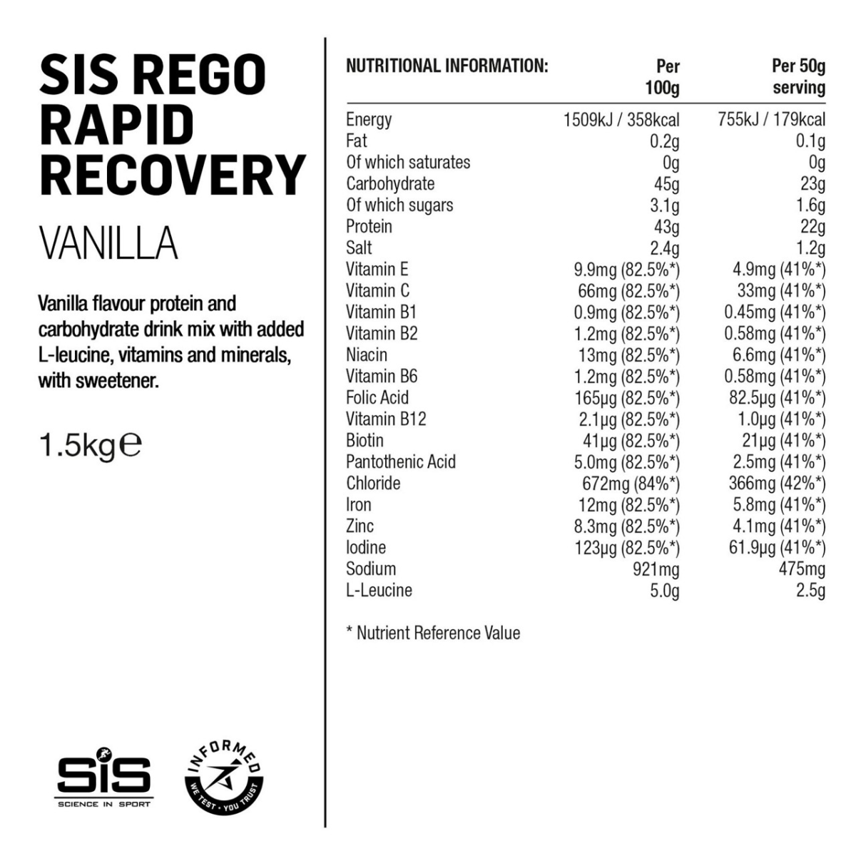 SIS Rego Rapid Recovery Drink | 1.5kg | Vanilla